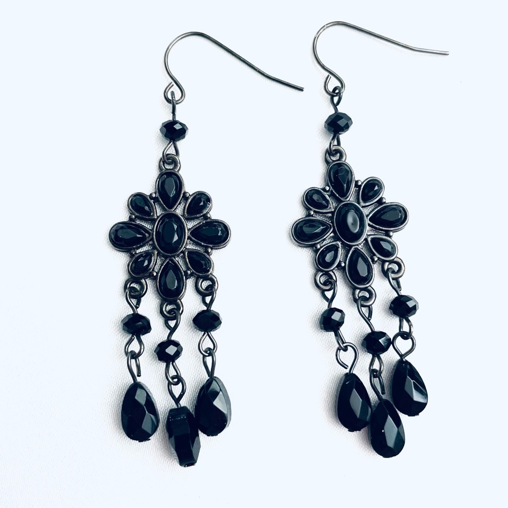 Chaps Black Cascading Chandelier Earrings